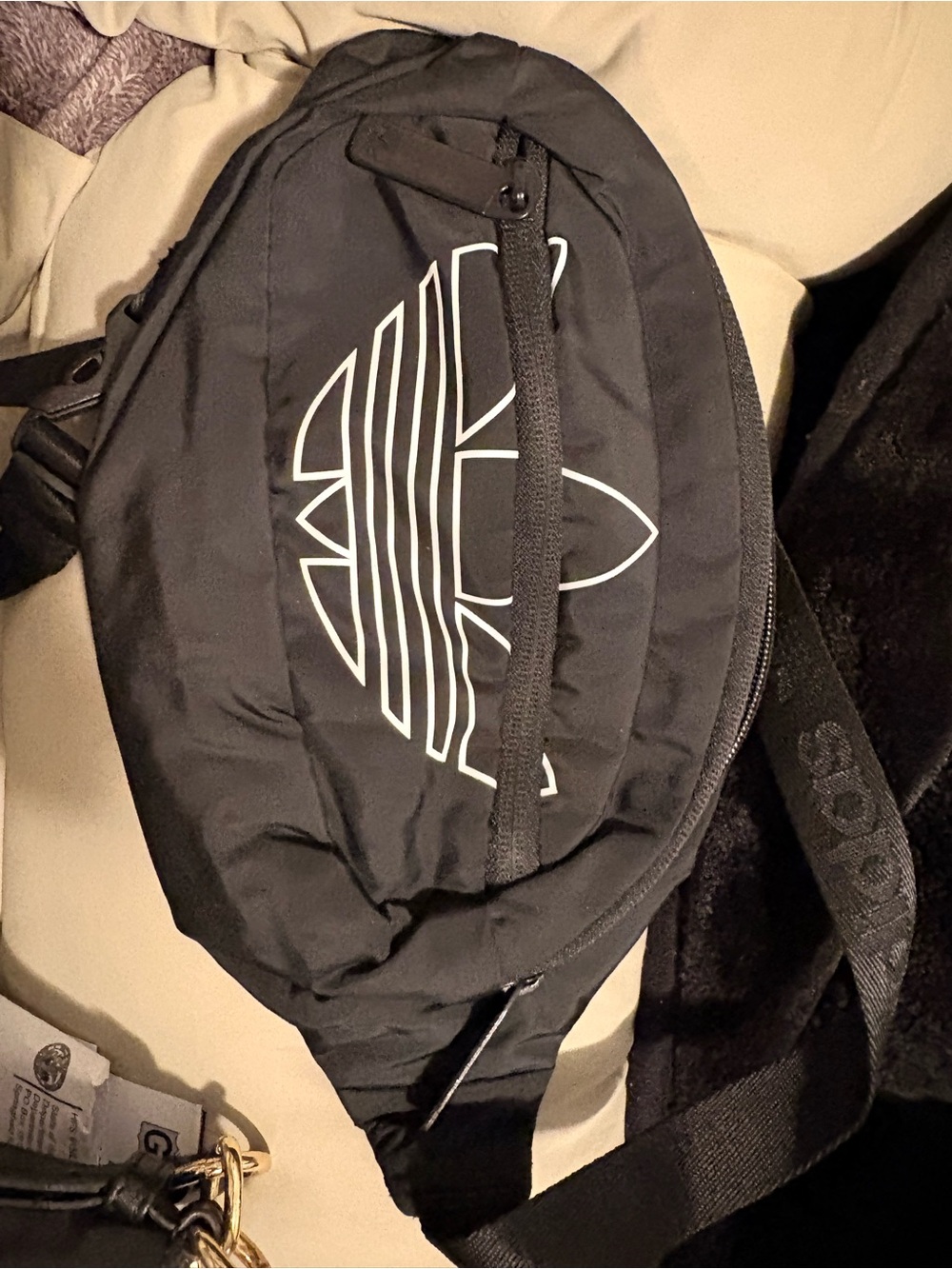 adidas Black Waist Bag with White Trefoil Logo